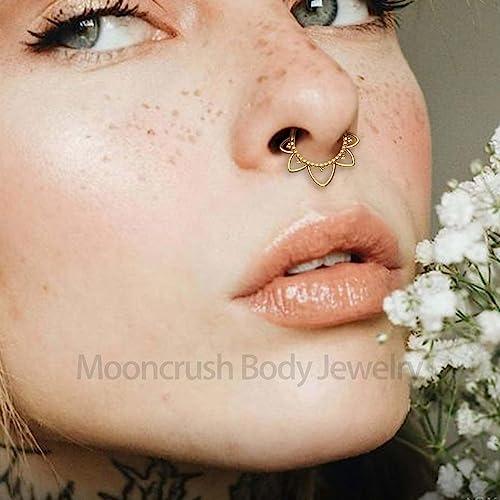 【並行輸入品】Mooncrush Jewelry ミニマリスト フラワー G23 ソリッドチタンセプタムリング 16G セプタムクリッカー サイ_4