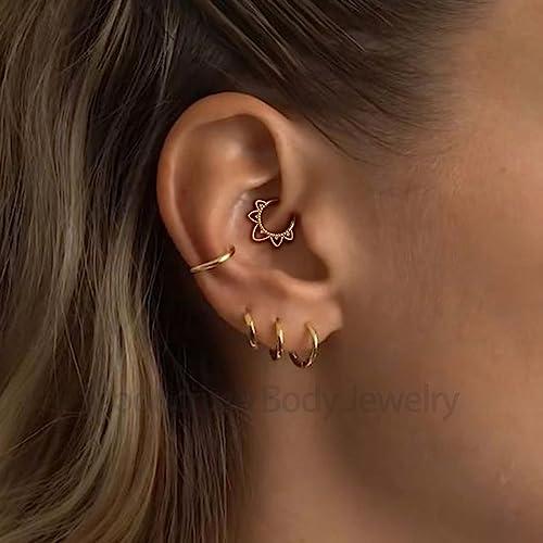 【並行輸入品】Mooncrush Jewelry ミニマリスト フラワー G23 ソリッドチタンセプタムリング 16G セプタムクリッカー サイ_7