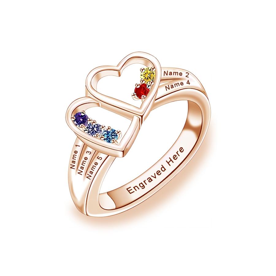 【並行輸入品】MeetMuse Personalize Double Heart Ring 5 Birthstones Ring for Woの画像