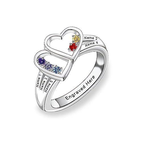 【並行輸入品】MeetMuse Personalize Double Heart Ring 5 Birthstones Ring for Woの画像