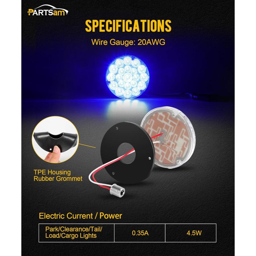 【並行輸入品】Partsam 4インチ ラウンドテールライト 21-2835 LED ブルー 補助ライト カーゴ ロードライト 1156ソケット TPの画像