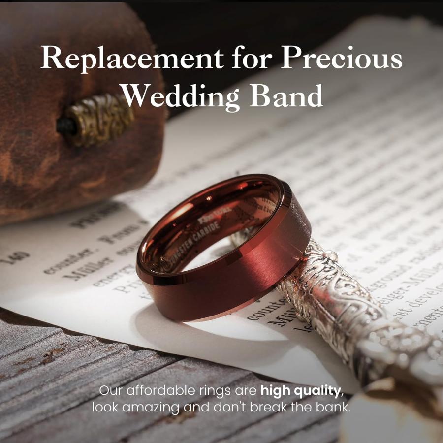 【並行輸入品】King Will タングステンカーバイドウェディングリング メンズ 8mm レッド マット つや消し 光沢 結婚指輪 快適フィット 日の画像