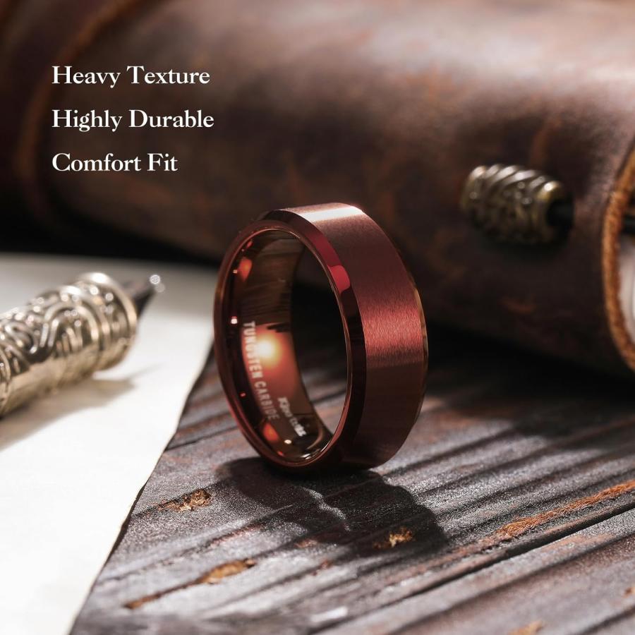 【並行輸入品】King Will タングステンカーバイドウェディングリング メンズ 8mm レッド マット つや消し 光沢 結婚指輪 快適フィット 日の画像