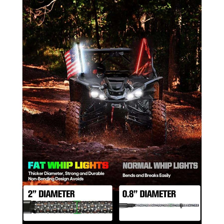 【並行輸入品】CO LIGHT LEDファットスパイラルLEDホイップライト 厚手アンテナ 2フィート リモートコントロール RGBチェイシング/ダンの画像