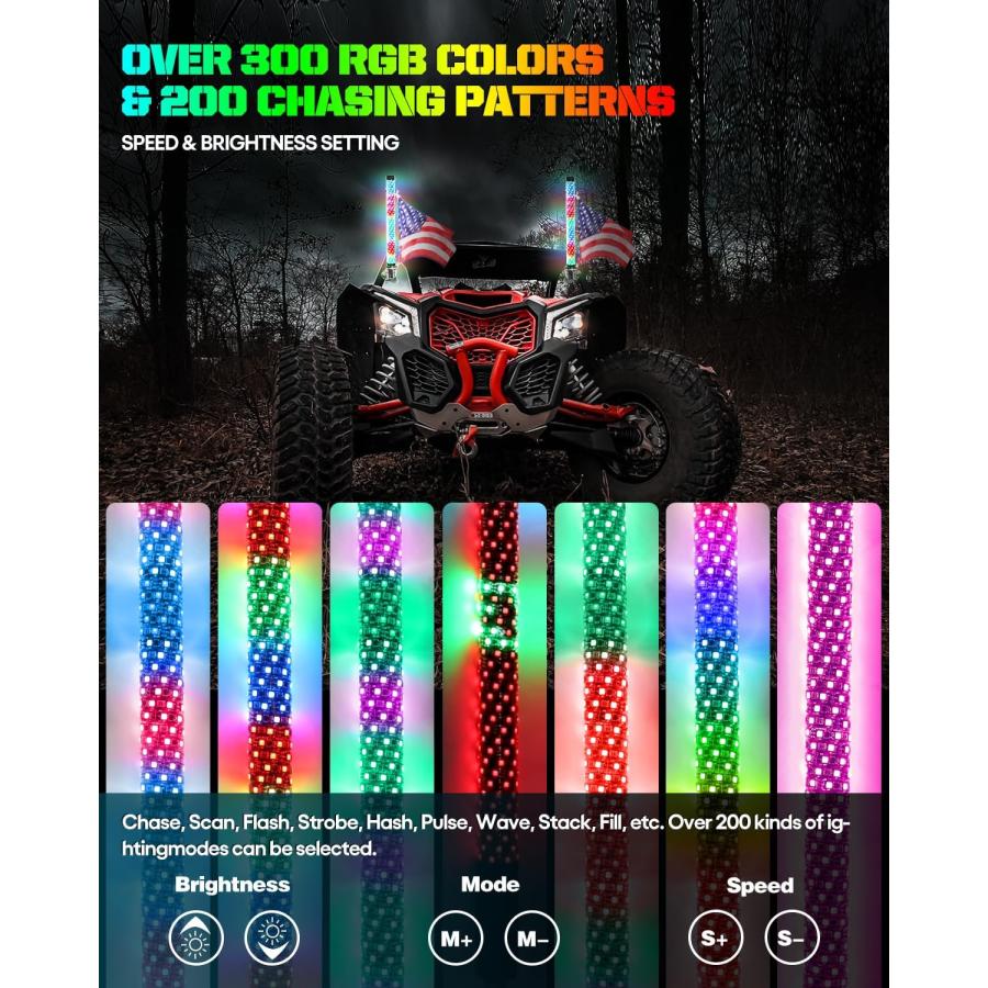 【並行輸入品】CO LIGHT LEDファットスパイラルLEDホイップライト 厚手アンテナ 2フィート リモートコントロール RGBチェイシング/ダンの画像