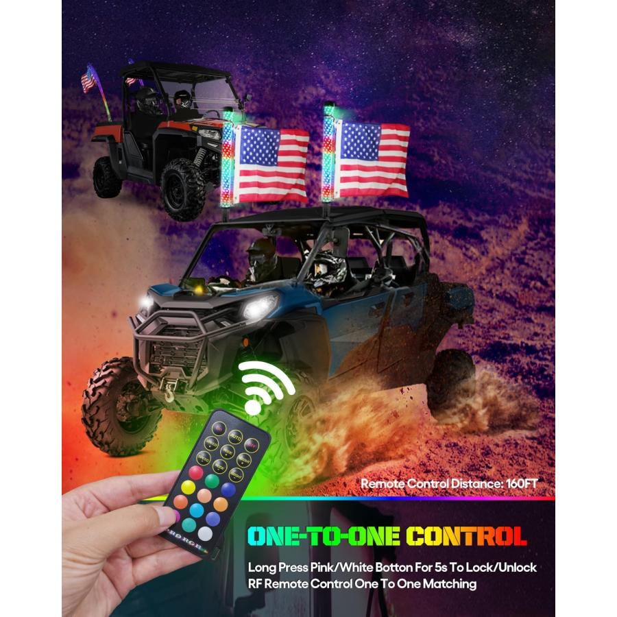 【並行輸入品】CO LIGHT LEDファットスパイラルLEDホイップライト 厚手アンテナ 2フィート リモートコントロール RGBチェイシング/ダンの画像