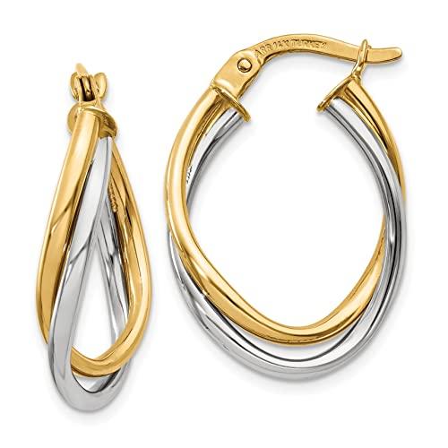 【並行輸入品】Solid 14k Gold Two Tone Polished Oval Hoop Earrings (4mm x 20mm)の画像