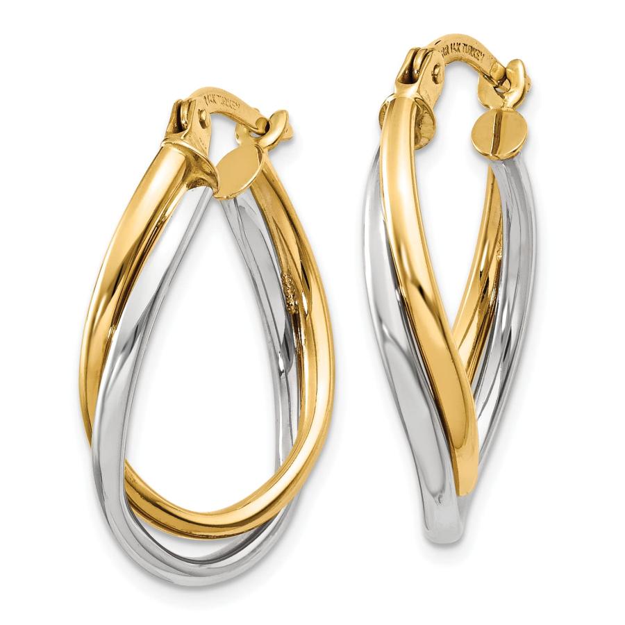 【並行輸入品】Solid 14k Gold Two Tone Polished Oval Hoop Earrings (4mm x 20mm)の画像