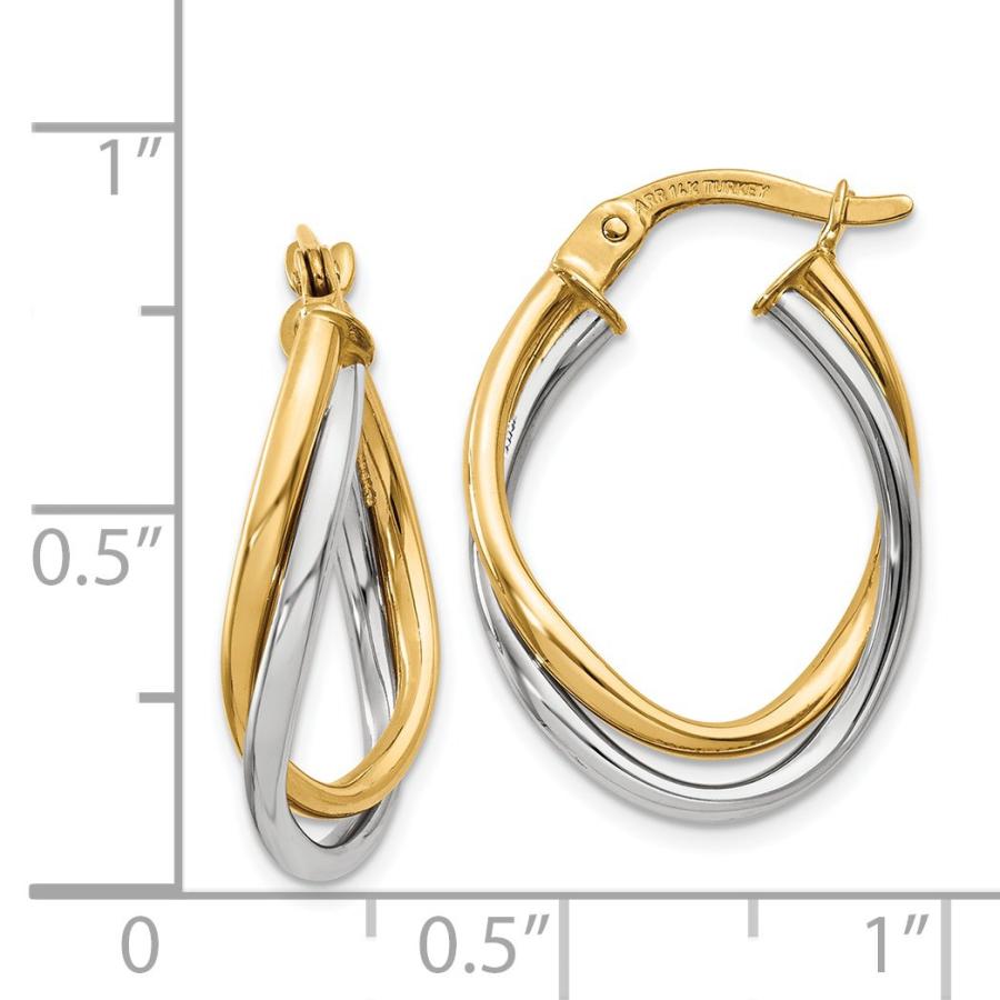 【並行輸入品】Solid 14k Gold Two Tone Polished Oval Hoop Earrings (4mm x 20mm)の画像