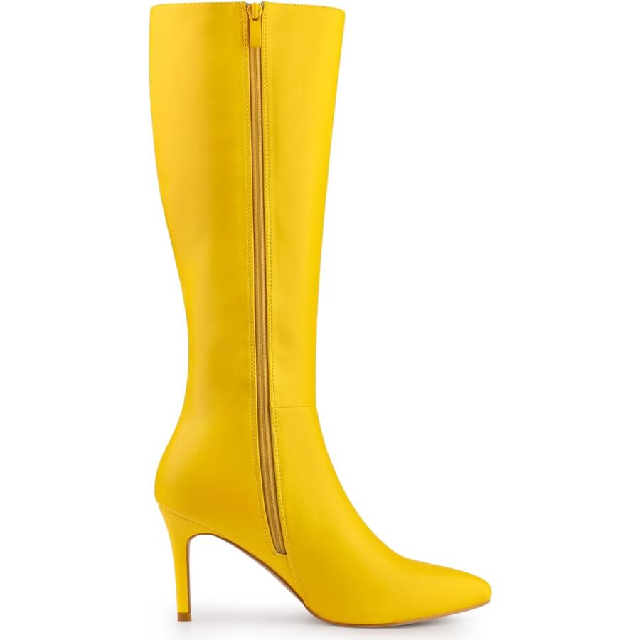 直販半額 Allegra K Women´s Pointed Toe Stiletto Heel Yellow Knee High Boots 8 M US　並行輸入品