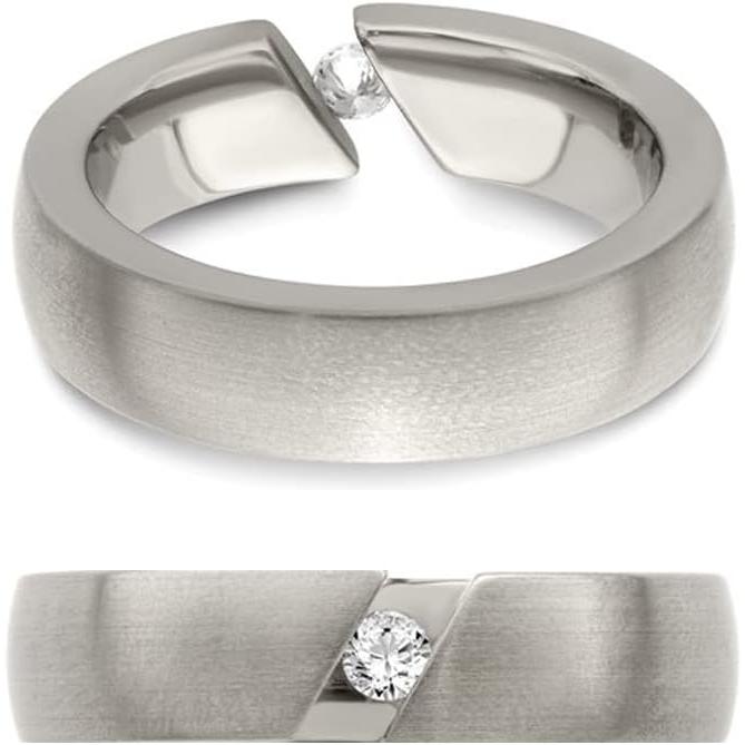 【並行輸入品】Gem And Harmony Mens 1/10 Carat (ctw) Diamond Titanium 6mm Brushed Bの画像
