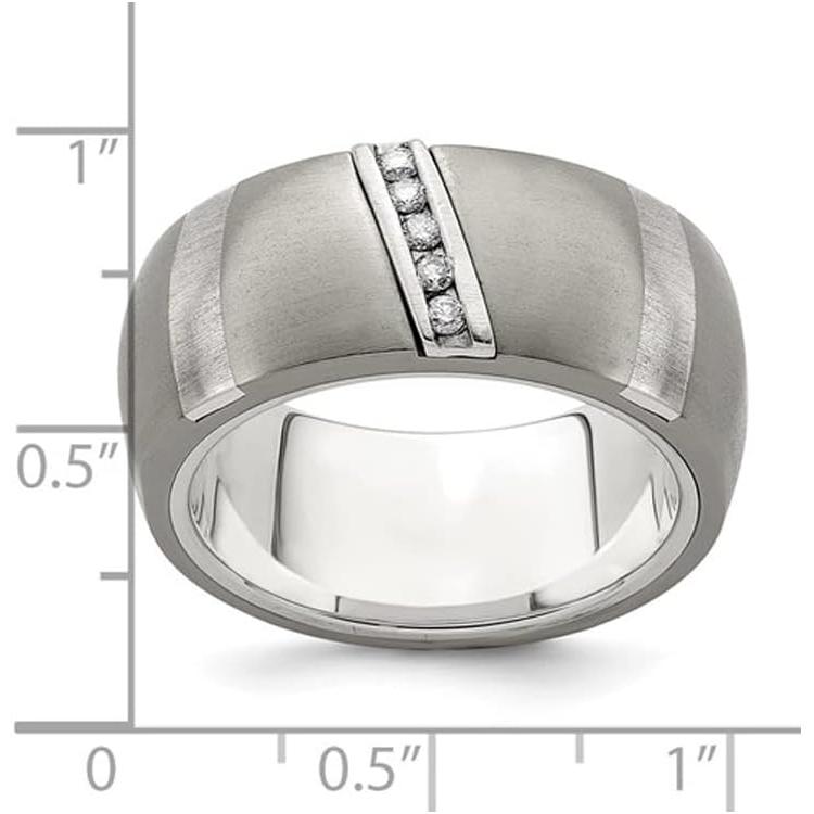 【並行輸入品】Gem And Harmony Mens 1/10 Carat (ctw) Diamond Ring Band in Brushed Tの画像