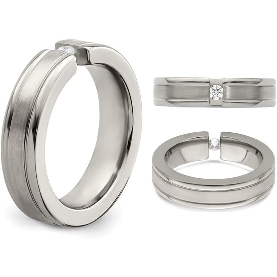 【並行輸入品】Gem And Harmony Mens 1/10 Carat (ctw) Diamond Titanium 6mm Band Ringの画像