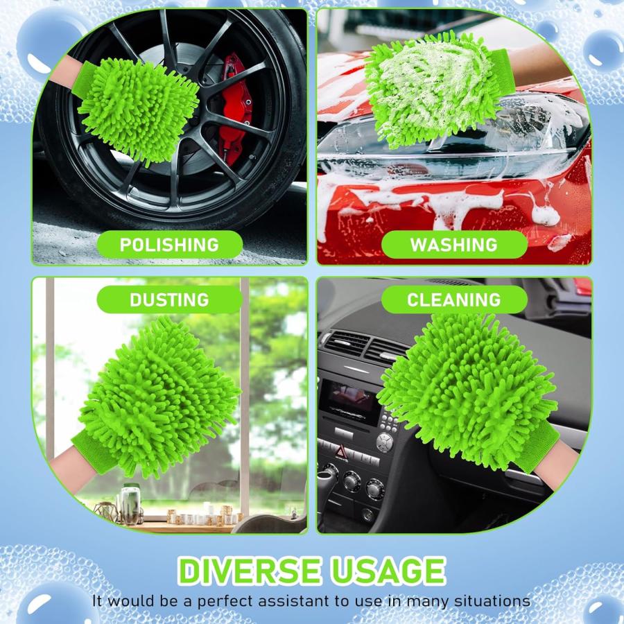 WLLHYF Car Wash Mitt Microfiber Scratch Free Absorbent Wash Mitt Weave Towel Washing Wipes Car Cleaning Supplies for Cars (Green)　並行輸入品｜good-face｜06