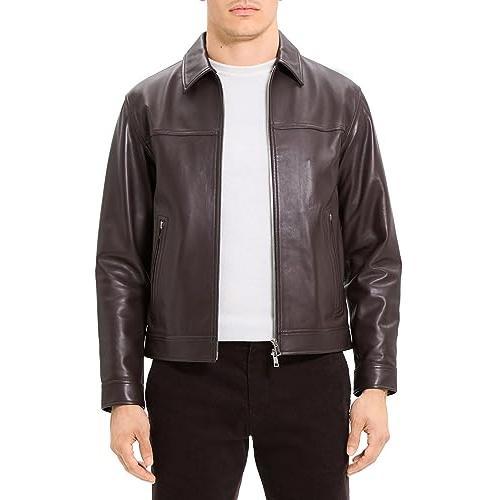 【並行輸入品】Theory Men's Rhett Leather Jacket, Mink, XSの画像