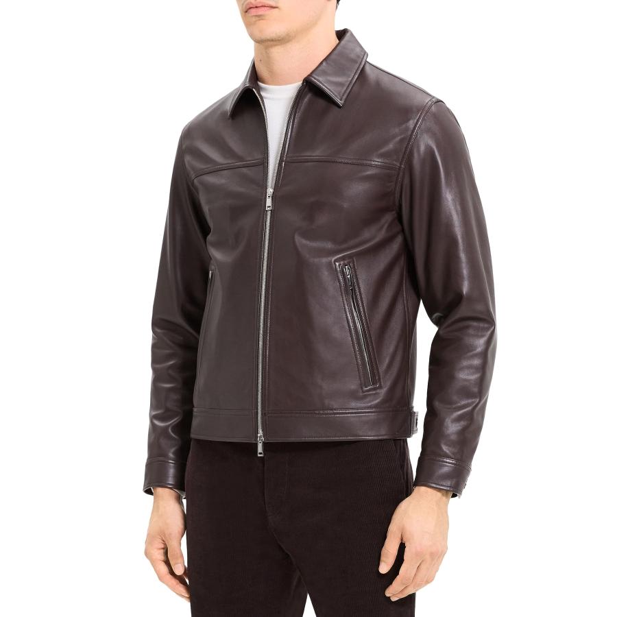 【並行輸入品】Theory Men's Rhett Leather Jacket, Mink, XSの画像