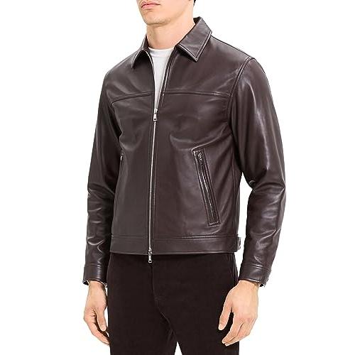 【並行輸入品】Theory Men's Rhett Leather Jacket, Mink, XSの画像