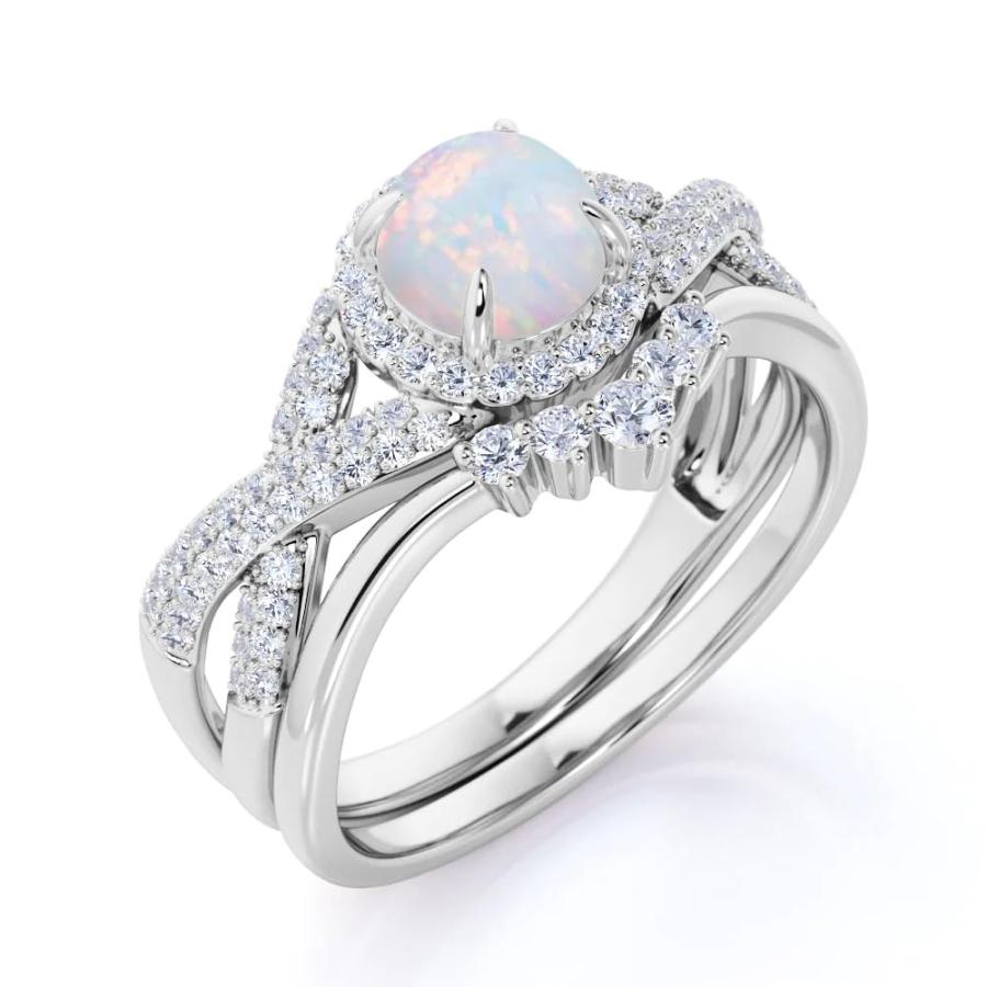 【並行輸入品】Ayafee Center 1CT White Opal Wedding Ring Sets for Women 10K 14Kの画像