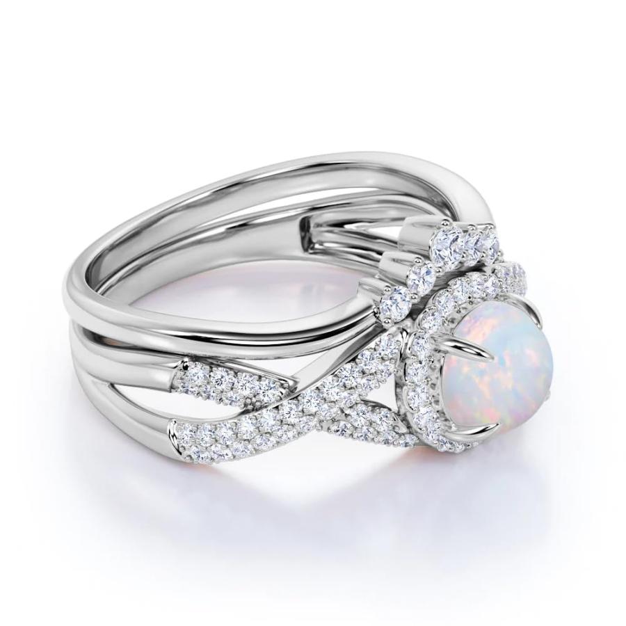 【並行輸入品】Ayafee Center 1CT White Opal Wedding Ring Sets for Women 10K 14Kの画像