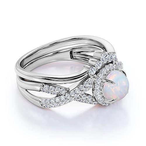 【並行輸入品】Ayafee Center 1CT White Opal Wedding Ring Sets for Women 10K 14Kの画像