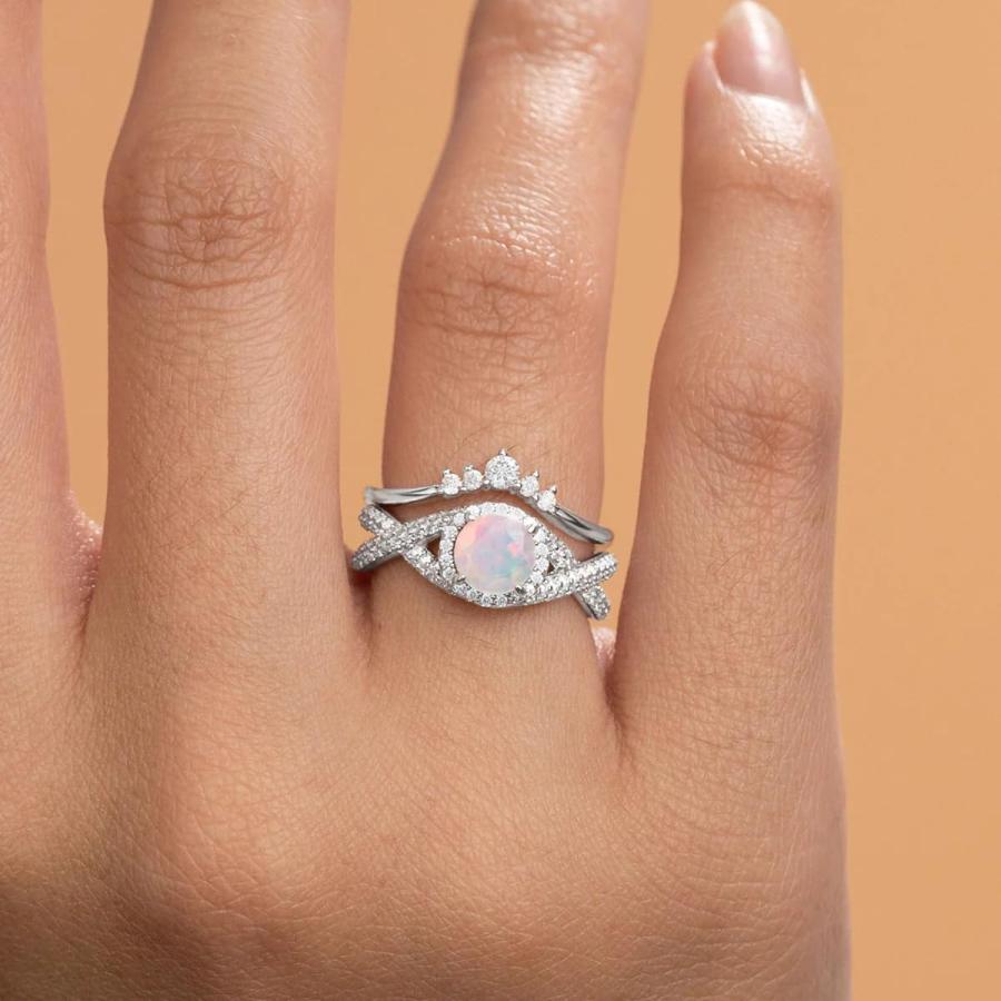 【並行輸入品】Ayafee Center 1CT White Opal Wedding Ring Sets for Women 10K 14Kの画像
