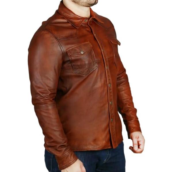 【並行輸入品】RIZING STAR Men's Western Trucker Leather Smart Fitted Denim Shiの画像