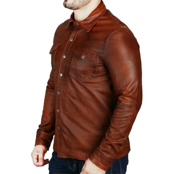 【並行輸入品】RIZING STAR Men's Western Trucker Leather Smart Fitted Denim Shiの画像