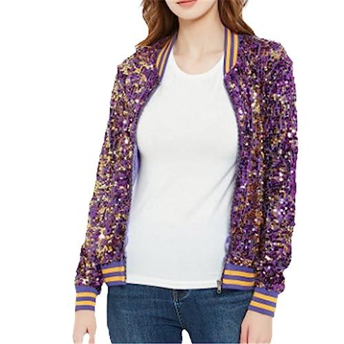 【並行輸入品】Dvbfufv Outerwear Women Sequin Basic Bomber Coats Jacket 1 purpl_1