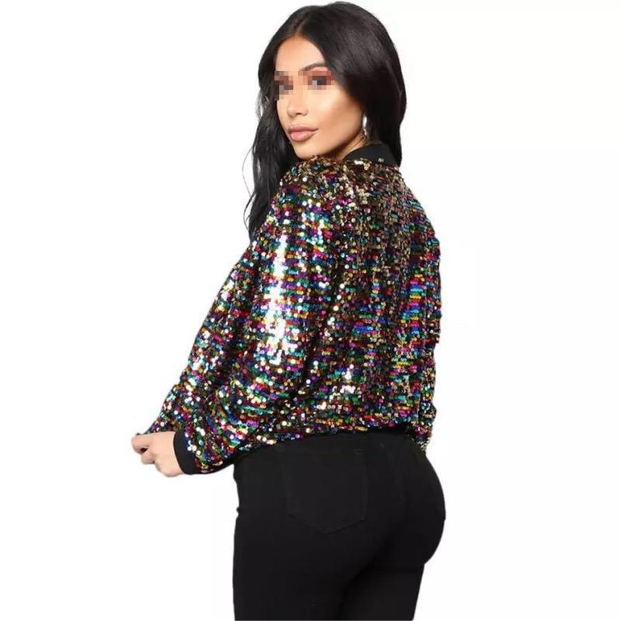 【並行輸入品】Dvbfufv Outerwear Women Sequin Basic Bomber Coats Jacket 1 purpl_3