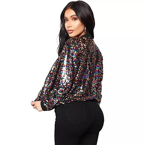 【並行輸入品】Dvbfufv Outerwear Women Sequin Basic Bomber Coats Jacket 1 purpl_4