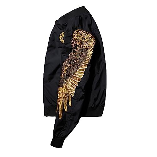 【並行輸入品】JYHBHMZG Japanese Style Black Coat with Golden Wings Embroideryの画像