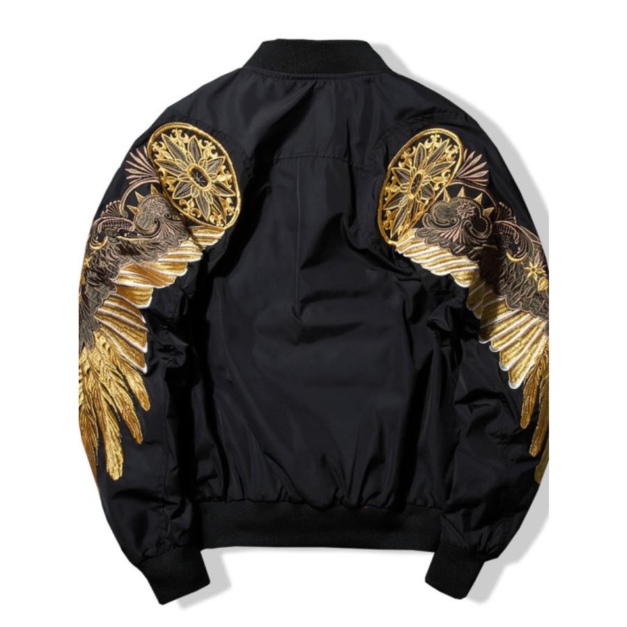 【並行輸入品】JYHBHMZG Japanese Style Black Coat with Golden Wings Embroideryの画像