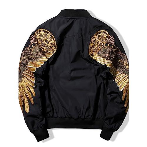 【並行輸入品】JYHBHMZG Japanese Style Black Coat with Golden Wings Embroideryの画像