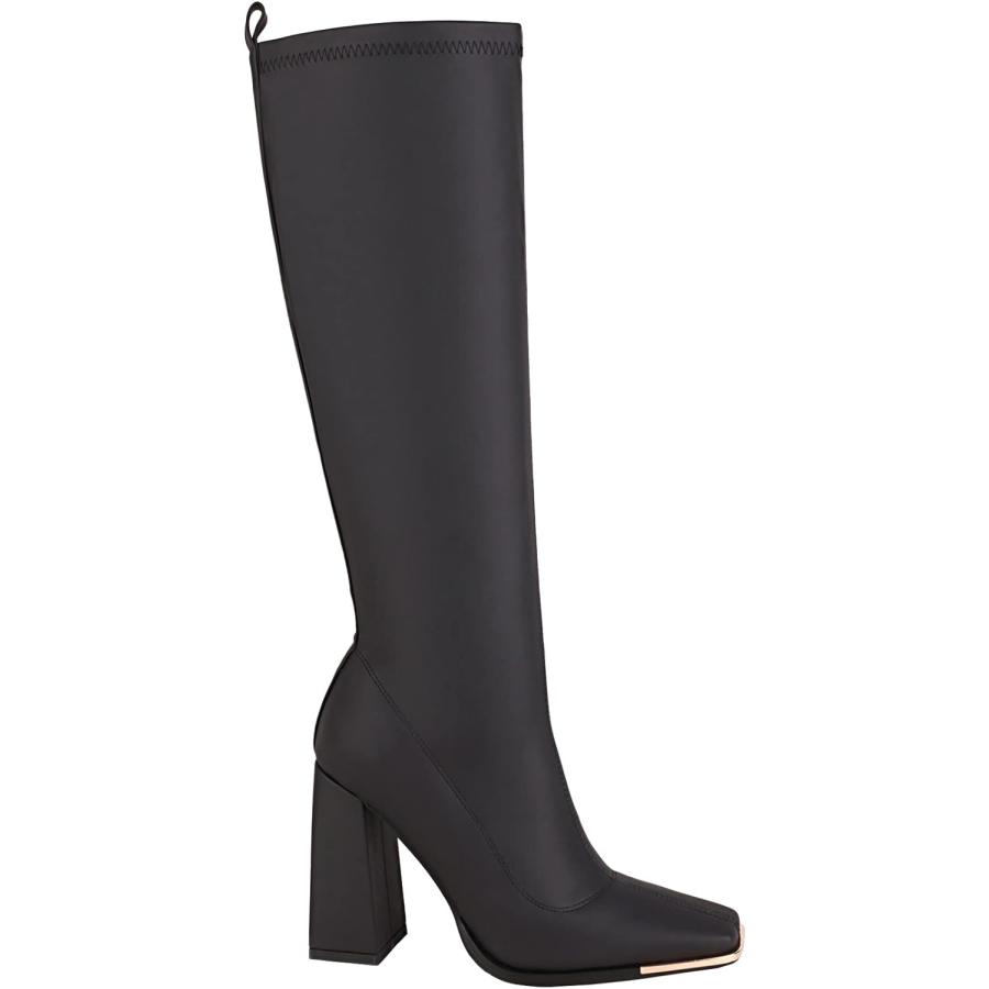 【公式ショップ】 vivianly Women´s Square Toe Knee High Boots Mid Chunky Heel Fashion Long Booties Side Zipper Boots Black Size 8　並行輸入品