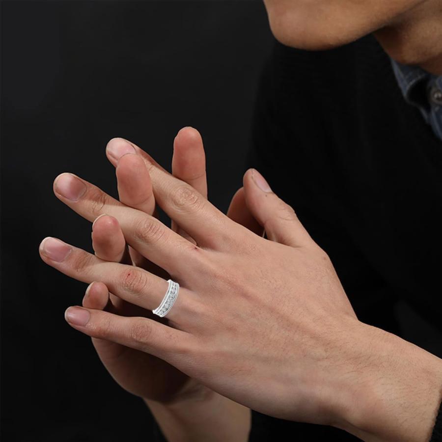 【並行輸入品】Luyona モアッサナイト エタニティ 結婚指輪 メンズ 1-2cttw D カラー ラウンドカット 人工モアッサナイト ダイヤモンド_3