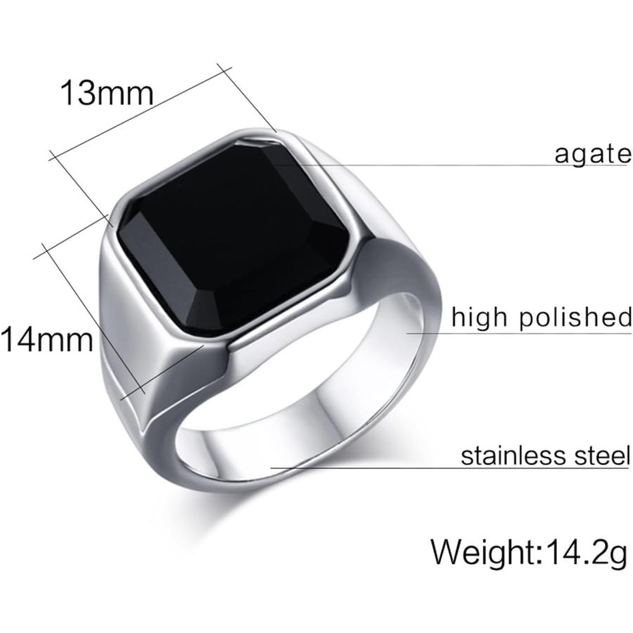 【並行輸入品】OSKINIA ブラックオニキスリング メンズ ステンレススチール クラシック シンプル シグネットリング  ステンレス鋼  オニキスの画像