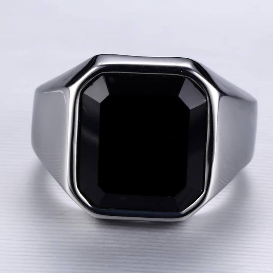 【並行輸入品】OSKINIA ブラックオニキスリング メンズ ステンレススチール クラシック シンプル シグネットリング  ステンレス鋼  オニキスの画像