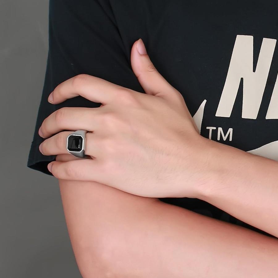 【並行輸入品】OSKINIA ブラックオニキスリング メンズ ステンレススチール クラシック シンプル シグネットリング  ステンレス鋼  オニキスの画像