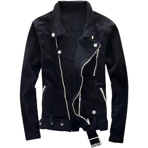 【並行輸入品】Men's Black Denim Biker Jean Jacket Classic Motorcycle Style Punの画像
