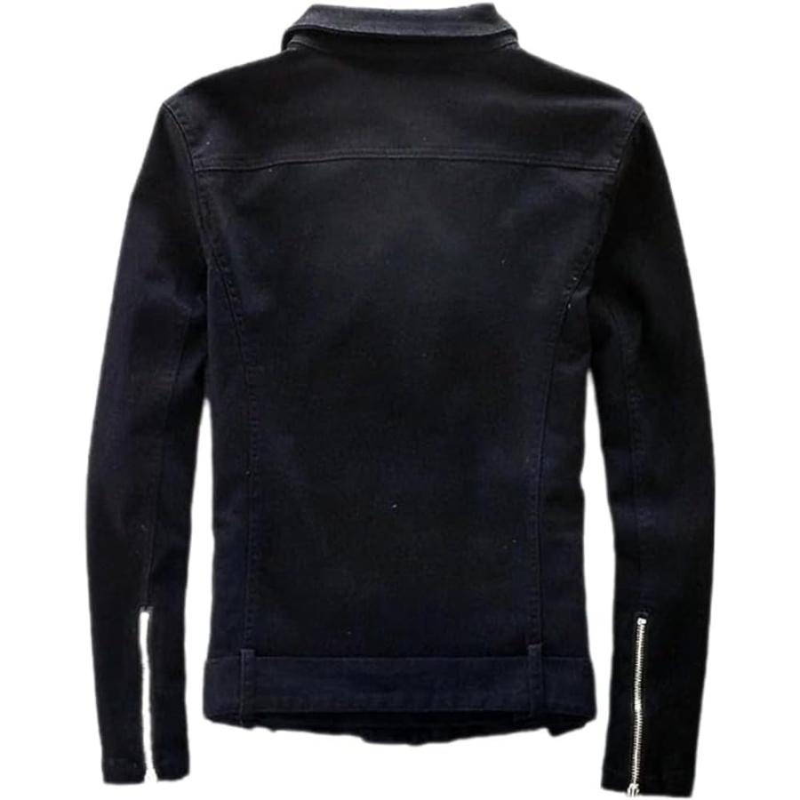 【並行輸入品】Men's Black Denim Biker Jean Jacket Classic Motorcycle Style Punの画像
