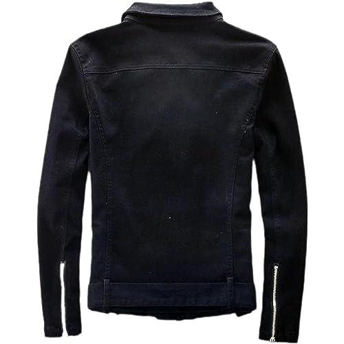 【並行輸入品】Men's Black Denim Biker Jean Jacket Classic Motorcycle Style Punの画像