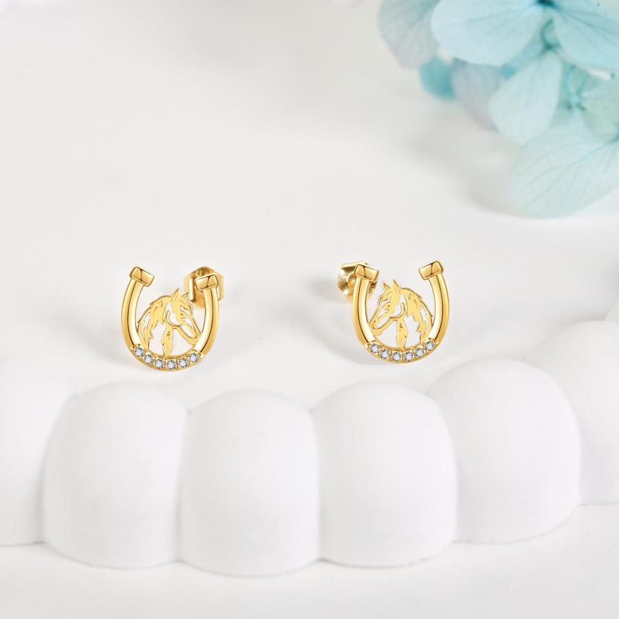 【並行輸入品】14K ゴールド バタフライ/リーフ/馬/ヒトデ/ハート/バー/マウンテンイヤリング 14Kイエローゴールドイヤリング ミニマリスの画像