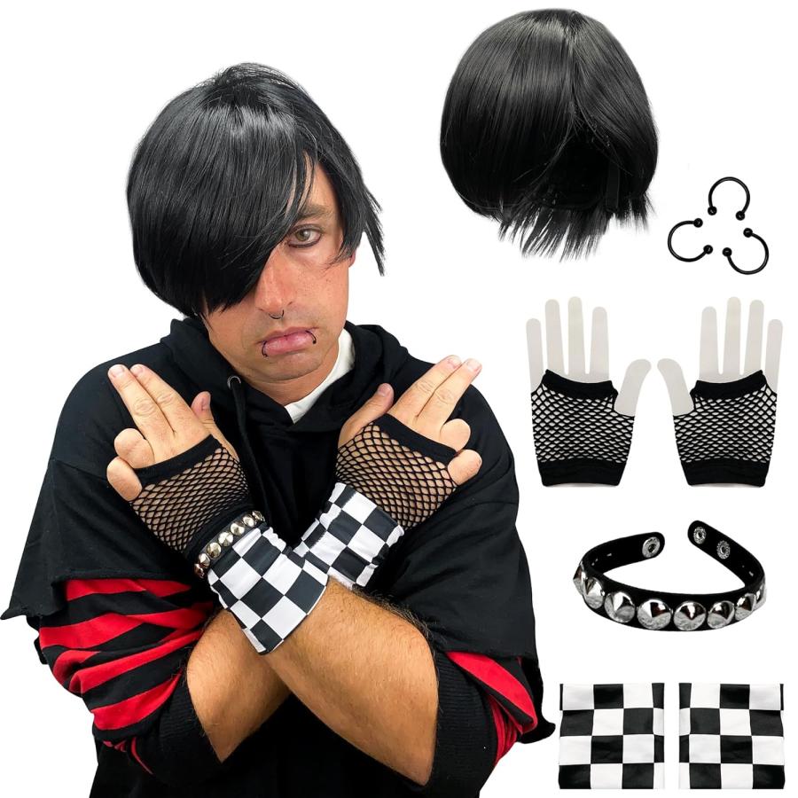 コスプレ小物 70emo1102 並行輸入品】Watt's Wigs - Emo Costume Set for Men 2000s Goth Pop