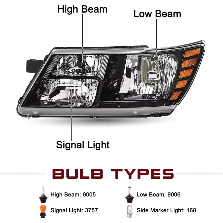 【並行輸入品】JSBOYAT 09-20 Dodge JourneyヘッドライトアセンブリOE交換用ハロゲンヘッドランプ 電球付き 右/助手席側 (Rの画像
