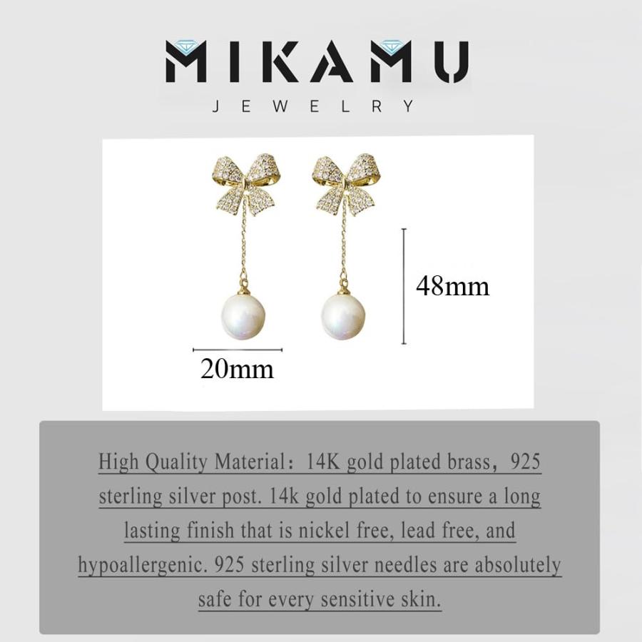 【並行輸入品】MIKAMU 14Kゴールド 蝶結び イヤリング レディース キュービックジルコニア ゴールドメッキ トレンディ パールイヤリング_3