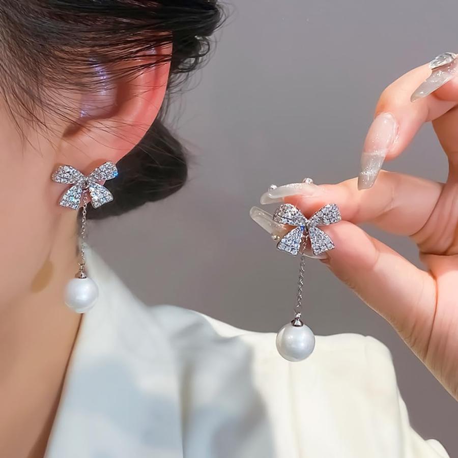 【並行輸入品】MIKAMU 14Kゴールド 蝶結び イヤリング レディース キュービックジルコニア ゴールドメッキ トレンディ パールイヤリング_9