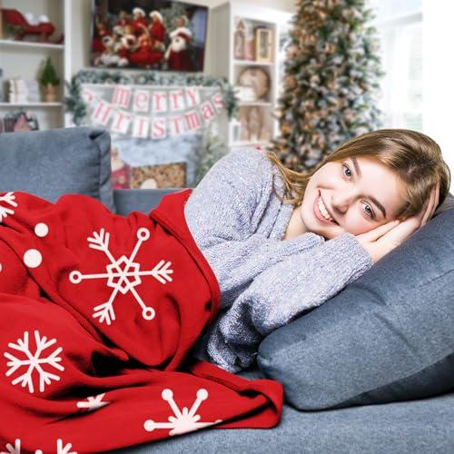 【並行輸入品】クリスマススローブランケット スタイリッシュで暖かい冬のキャビンスロー用 赤い雪の結晶 クリスマスフリースブランケット プレミ_3