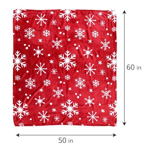【並行輸入品】クリスマススローブランケット スタイリッシュで暖かい冬のキャビンスロー用 赤い雪の結晶 クリスマスフリースブランケット プレミ_9