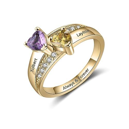 【並行輸入品】10k Gold 2 Stone Mothers Ring 14k Yellow Gold Mothers Ring Persoの画像