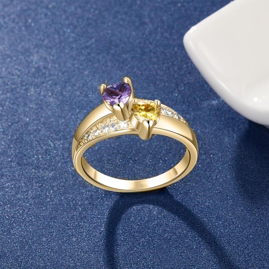【並行輸入品】10k Gold 2 Stone Mothers Ring 14k Yellow Gold Mothers Ring Persoの画像